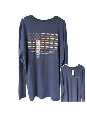 NWT Simply Southern Shirt Mens L Long Sleeve Raised Right Flag Shotgun Hunt Fish